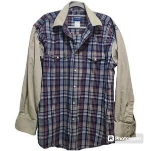 Vintage USA Wrangler Plaid Brushpopper Western Rodeo Cowboy Shirt Pearl Snap XL‎